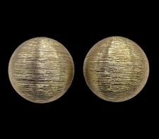 Vintage Modernist Clip On Earrings Puffy Oval Gold Tone Statement Faux Threads