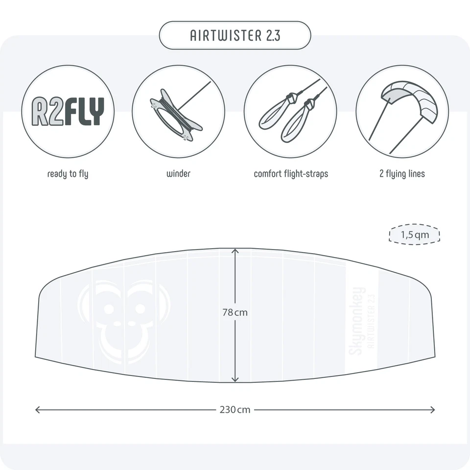 Lenkdrachen SKYMONKEY Airtwister 2.3 (Spannweite: 230 cm) Lenkmatte Kite - Bild 2 von 2