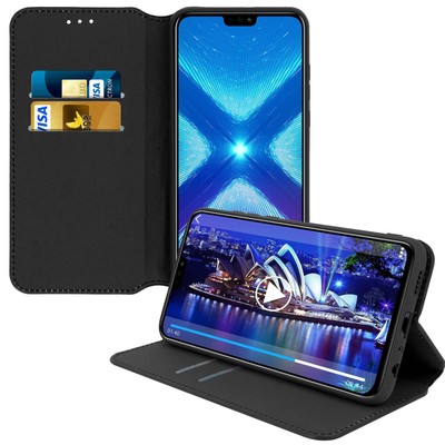 Flip Kunstleder Cover Geldbörse Classic Edition Honor 8X   Schwarz
