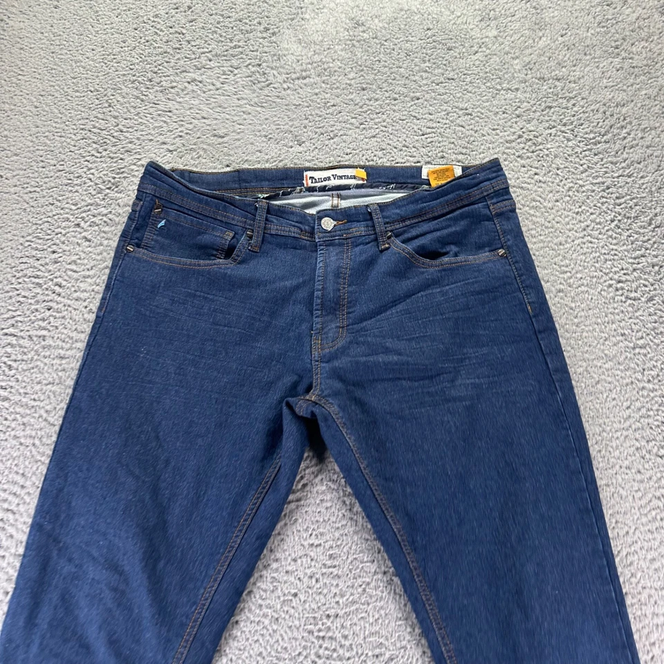 Jeans Tailor Vintage Para Hombre 36x30 Azul Algodón Lavado Oscuro Elastizados Ajustados Rectos Foto 2 de 4