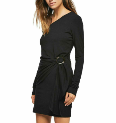 Free People Womens Frankie Off Shoulder Mini Long Sleeve Dress Black XS $98  | eBay