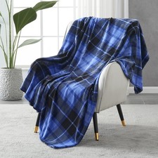 Flannel Fleece Throw Blanket All Season Plaid Blue Soft Bed Couch 50x60 Inch