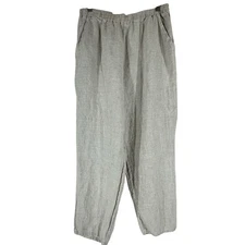 Match Point 100% Linen Pants Size Large Beige Tapered Leg Very High Rise Pockets