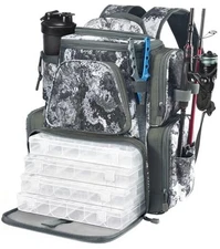  Fishing Backpack with 2 Rod Holders & 4 Tackle Boxes, Large VEIL Camouflage