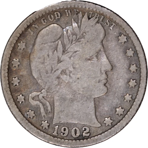 1902 25C Barber Silver Quarter ~ VG