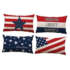 Set of 4 Patriotic Throw Pillow Covers 12x20 20" x 12" Pack of 4 Patriotic 10