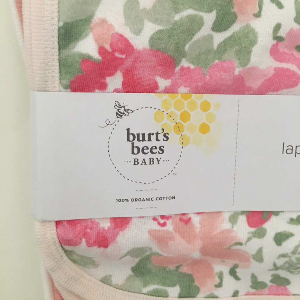 全新 Burt’s Bees 5 翻肩围兜有机棉粉色花卉纯色条纹 — 第 2/4 张图片