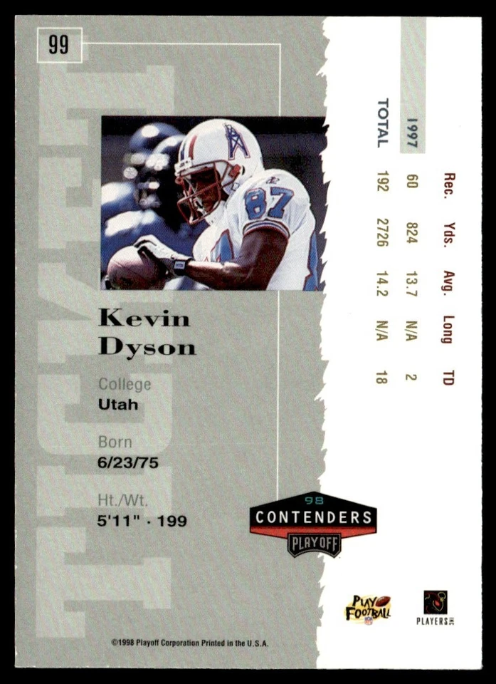 1998 Playoff Rookie Ticket Auto Kevin Dyson #99 - Image 2 of 2