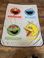 Grey Sesame Street Baby Blanket Elmo Cookie Monster Oscar Big Bird 43  X 60  