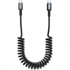 3FT Coiled USB C to C Cable Type C Fast Charging Charger Cord Grey Charger Cable