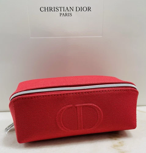 Sac de maquillage logo DIOR avec fermeture éclair Corail/Rose avec 4 échantillons cadeaux 2022