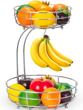 Cesto per Frutta Con Porta Banana – 2 Ripiani in Metallo – Cucina in Piedi Moder