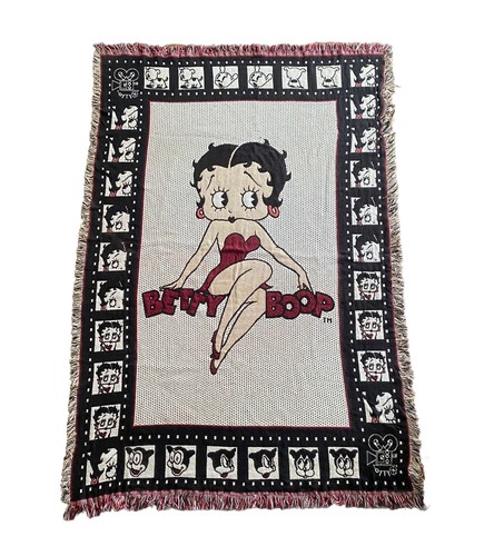 Vintage 1994 Betty Boop Pudgy the Dog Reels Tapestry Throw Blanket White Black