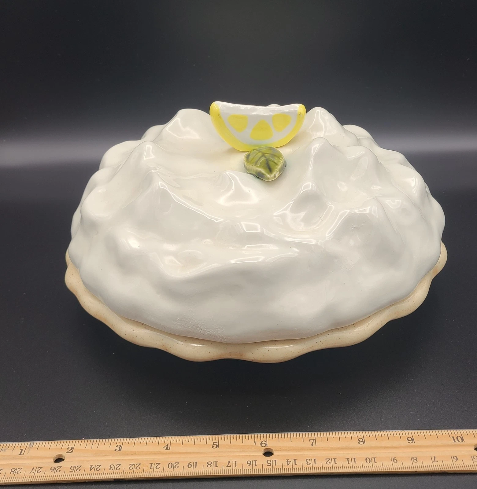 Vintage Ceramic Lemon Meringue Pie Keeper Covered Serving Dish