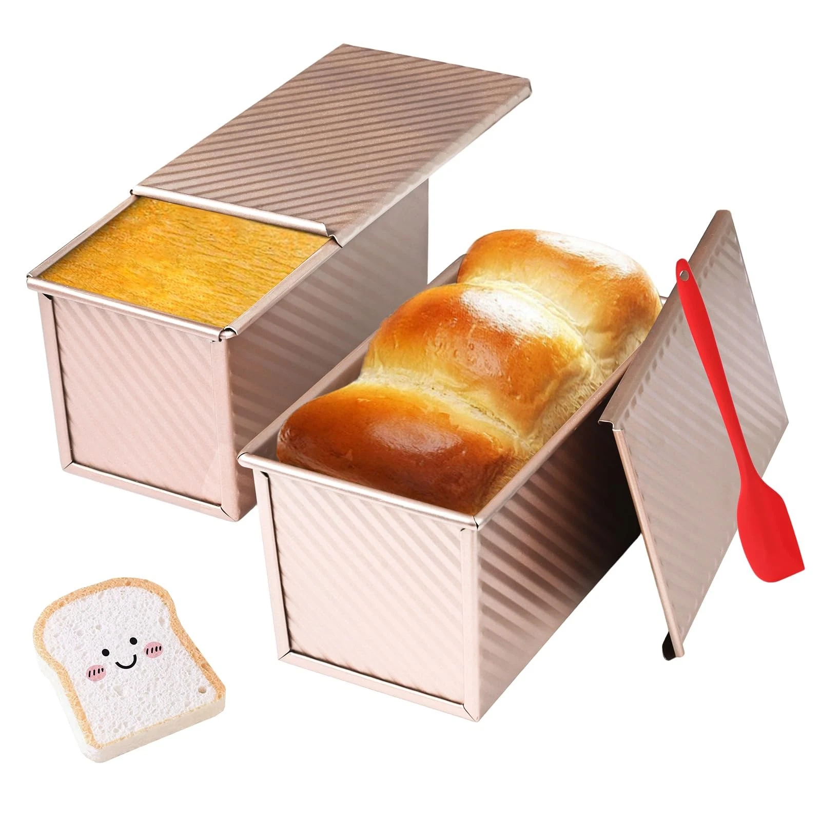 Pullman Loaf Pan with Lid, 2 Pack 1 lb Dough Capacity for Homemade Bread, Non...