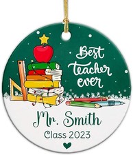 Best Teacher Ever Ceramic Ornament, Personalized Teacher Christmas Ornament ,...