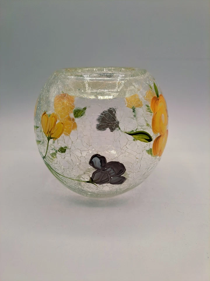Fifth Avenue Ltd Crystal Crackle Glass Hand Painted Tea Light Lamp Base Only - Image 3 of 4
