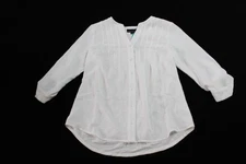 Fortune + Ivy Women's Bella Rolltab Button-Up Blouse CN6 Off-White Small NWT