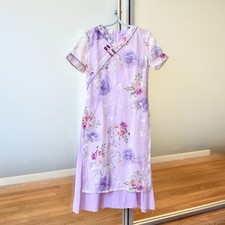 Purple Rose V Neck Qipao Aodai Dress - Chinese Cheongsam