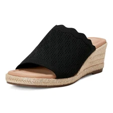 Easy Spirit Samari Wedge Sandal Black 10 Slip On Espadrille NEW in Box Casual