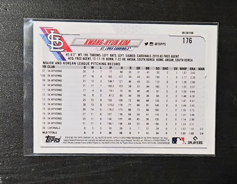 2021 Topps UK Edition Rookie Gold Cup Kwang-Hyun Kim #176  - Image 2 of 2