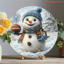 Snowman with Football Metal Wall Decor Winter Sports Theme