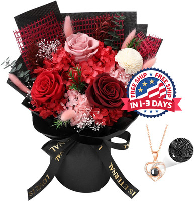 flores de rosas rojas preservadas con collar de amor para ella regalos únicos...
