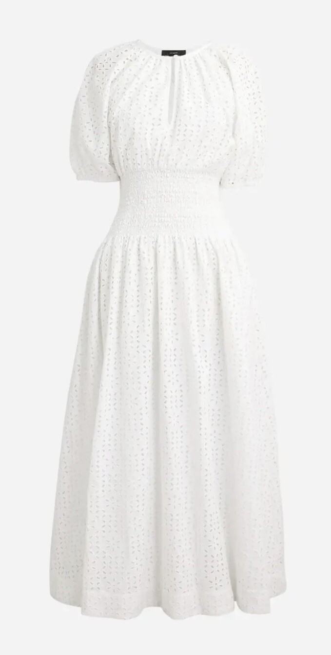 J.Crew Provence smocked-waist midi dress in eyelet white Size Small NWOT