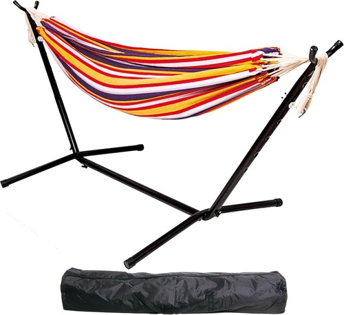 Double Hammock with Space Saving Steel Stand and Portable Carrying Case