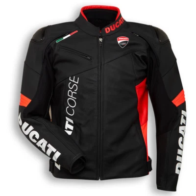 Ducati Lederjacke Leder Motorrad Lederjacke Herren Schwarz-48-50-52-54-56-58-60 - Bild 1 von 4