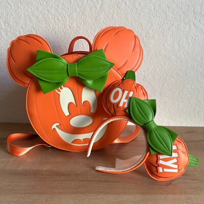 Disney Loungefly Halloween Minnie Pumpkin Backpack and Ears