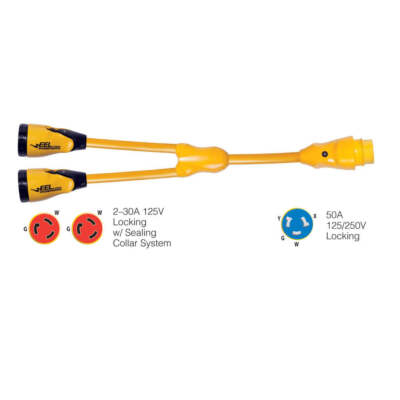 Marinco Y504-2-30 EEL (2)-30A-125V Female to (1)50A-125/250V Male ''Y'' Adapter -
