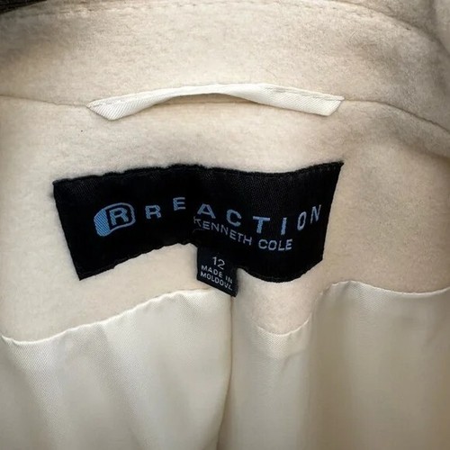 Kennth Cole Reaction Long Cream Button Up Trench Womens 12 - Picture 7 of 8