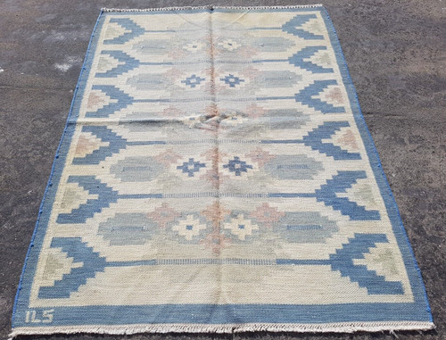 Vintage Handmade Traditional Swedish ILS Signature Kilim Floor Rug 190x134 cm