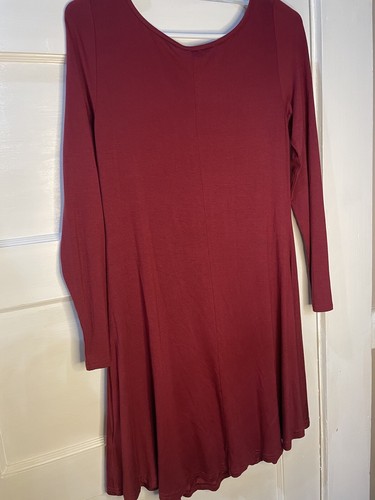 DEARCASE Women NEW Long Sleeve V-Neck Casual Loose T-Shirt Dress Red XSmall - Picture 4 of 7
