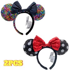 Disney~Parks Rainbow Sequin Bow Headwear+White Polka Dot Sequin Red Bow Headband