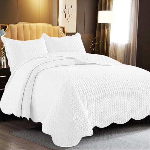 3 Piece Quilted Bedspread Bed Throw Single Double King Size Embossed Bedding Set - Picture 11 of 12