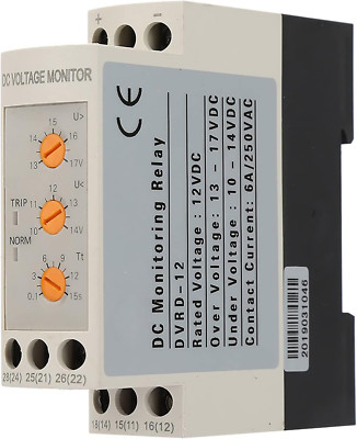 Voltage Monitoring Relay DC 12V Over/Under Voltage Protector, 35MM Guide Rail