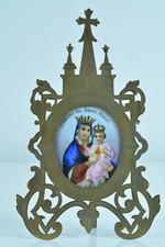 Lovely Virgin and Child religious Frame Stand Porcelain & Brass Napoleon III