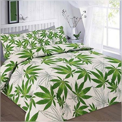 Modern Cannabis Weed Leaf Printed Double Size White Green Duvet