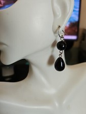 925 Sterling Silver Genuine Black Onyx Drop / Dangle Earrings 1.5 "