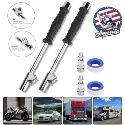 #ad 2PCS 2 in 1 Air Inflator Hose Nozzle Dual Head Chuck Gauge Car Tire Pressure Gun $12.98