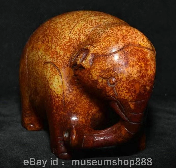 4.8" Old Chinese Hongshan Culture Jade Carving Fengshui Elephant Animal Statue - Image 2 of 4