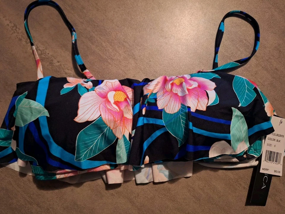 Top bandeau LA BLANCA azul océano verde lima estampado floral tropical TALLA 6  Foto 2 de 4