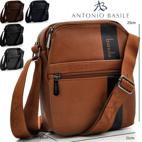 A. Basile ITALIA borsello sportivo nuovo uomo pelle tracolla marrone casual  zip | eBay