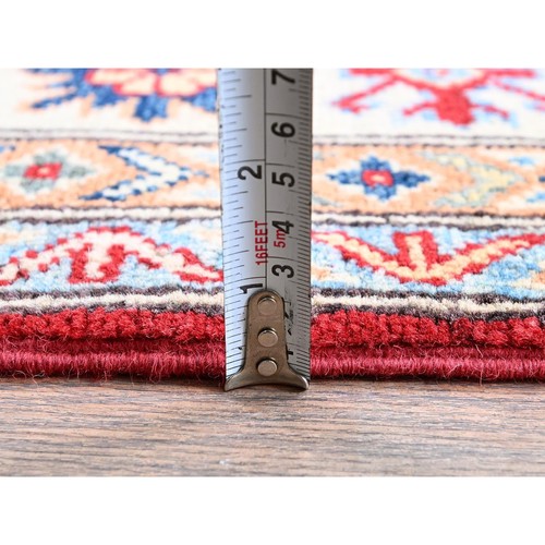 4'9"x7'1" Red Kazak with Tribal Design Soft Wool Hand Knotted Oriental Rug R335 - Picture 6 of 7
