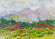 WESTERN MOUNTAINS COUNTRY Landscape SCENE. Original Impressionist OIL PAINTING
