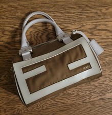 Fendi Borsa a Mano in Pelle e canvas mini bag beige camel e bianco small