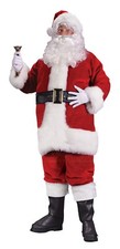 Santa Claus Suit 7Pc Plush Faux Fur Fabric Coat Pant Hat Boot Tops Belt Gloves
