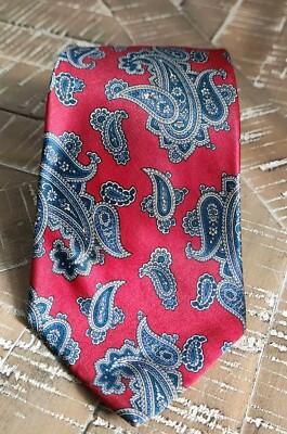 Christian Dior Monsieur Red & Blue Paisley Woven 100% Silk Tie